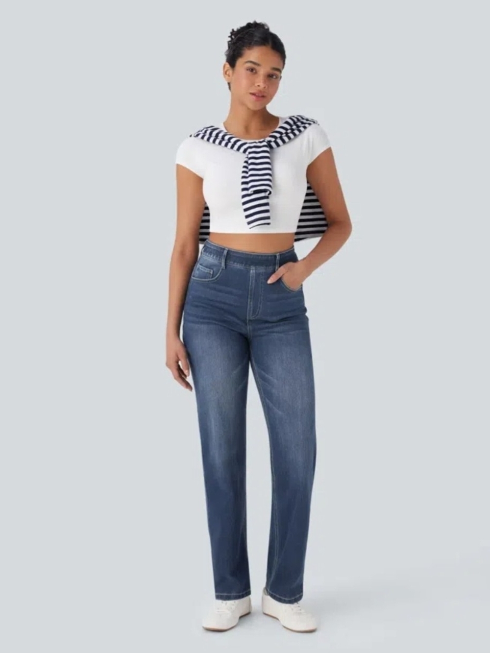 Halara Straight Leg Jeans Women M Blue Stretch Waist Pull On Casual NWT (227B8)